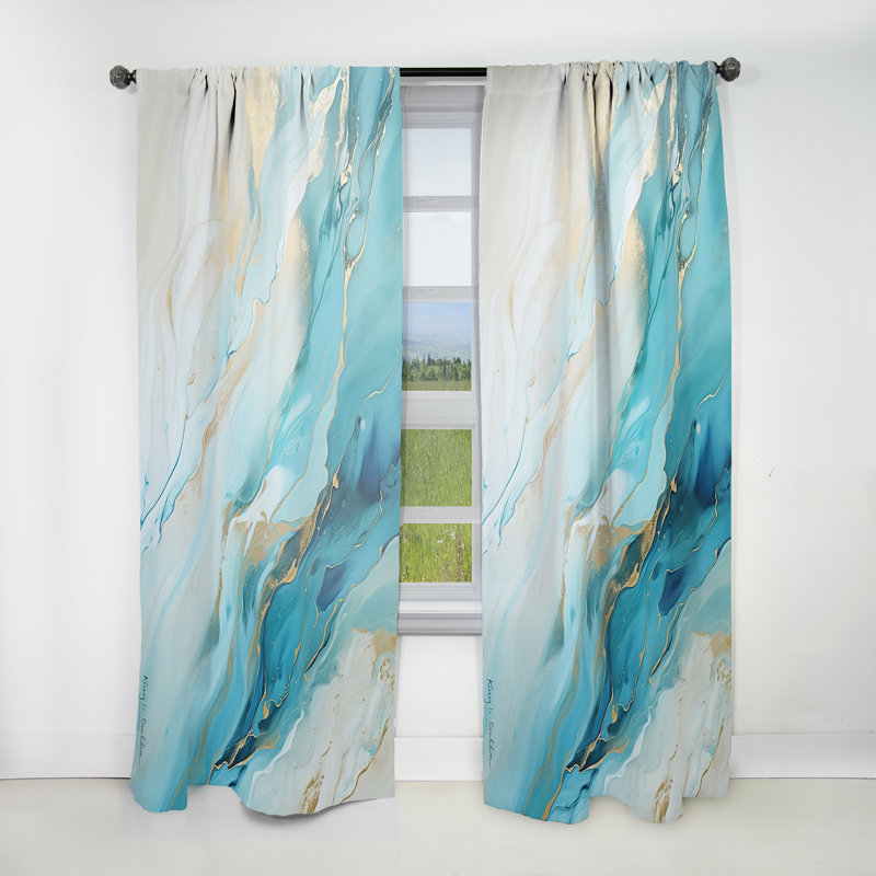 Bleu sarcelle et or Glacier Charm liquide Art - rideau obscurcissant Glacier Nature - 1 panneau, L 52 po x L 108 po