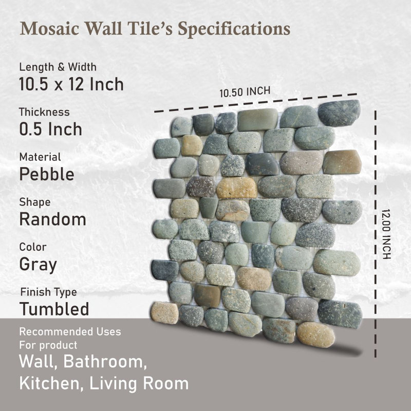 Florida 12" x 12" Natural Stone Linear Pebble Mosaic Wall Tile, Strip Mix