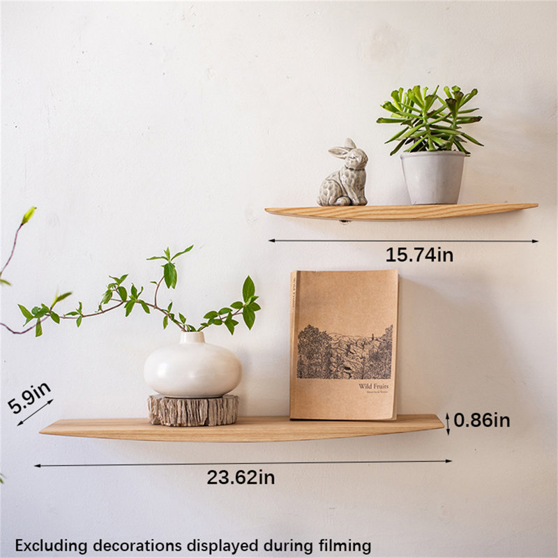 Solid Wood Floating Wall Shelf, Light Yellow Wood