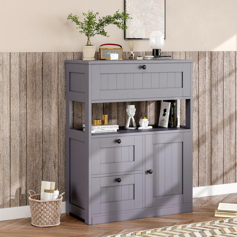 Armoire de rangement multifonctionnelle 3 tiroirs et 1 porte, Gris