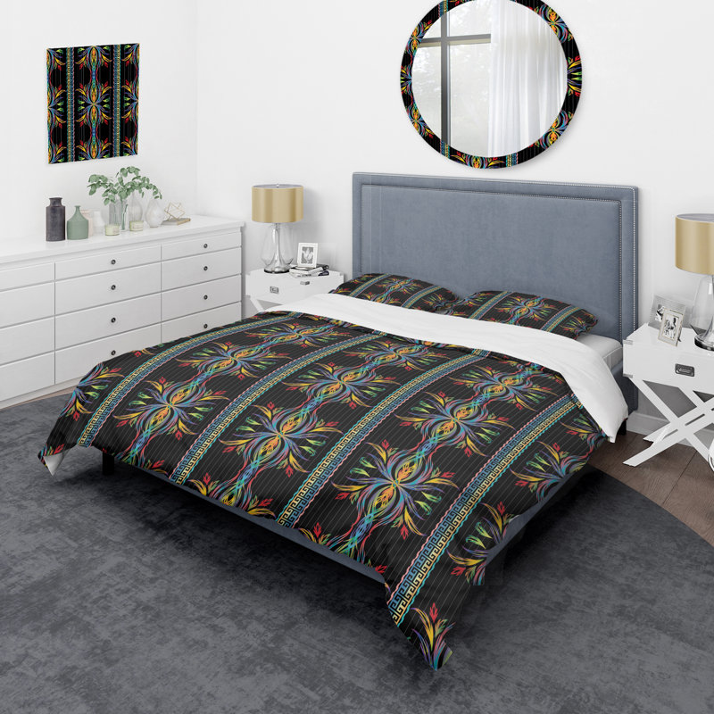 Ensemble de housse de couette en microfibre noir / orange 3 pièces