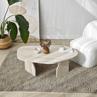 Modern Coffee Table, Travertine Colour, 39.4 x 13.8 x 23.6 inches | 100% Melamine Coated Particle Board with PVC Edgebanding, Thickness: 0.7 inches | Elegant Solid Beige Design, Perfect for Living Room & Contemporary Spaces, Durable & Stylish