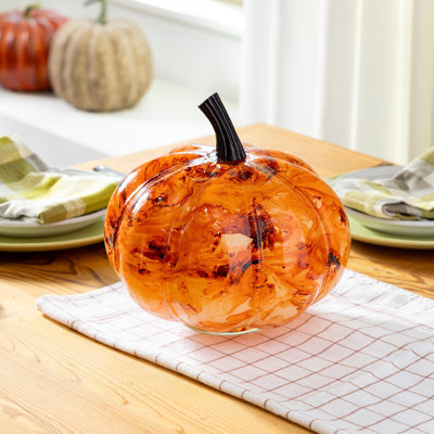 Décoration de table en verre citrouille en marbre, L 9,75 po