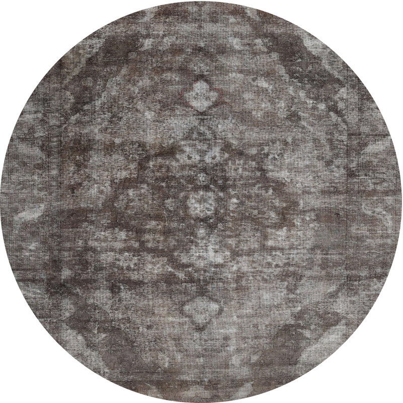 Tapis gris/zone noire contemporaine, Rond 5 pi