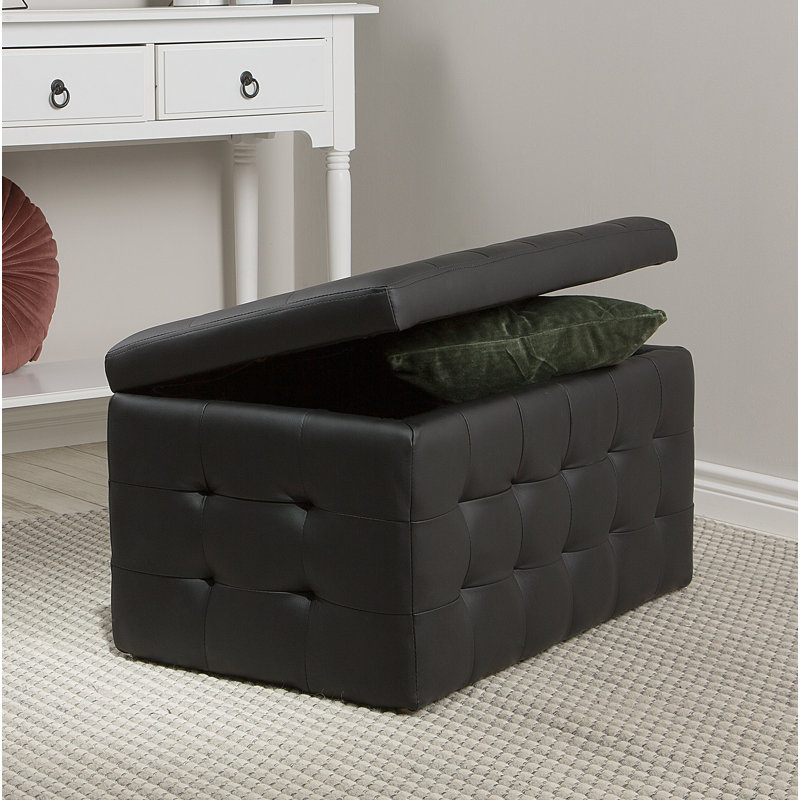 Roseleaf 73cm Wide Faux Leather Tufted Rectangle Solid Colour Ottoman with Storage, Black