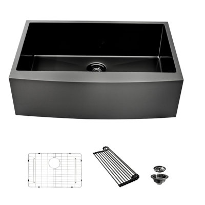 36 Gunmetal Black Farmhouse Sink - 36 Inch Kitchen Sink Stainless Steel 16 Gauge Apron Front Kitchen Sink