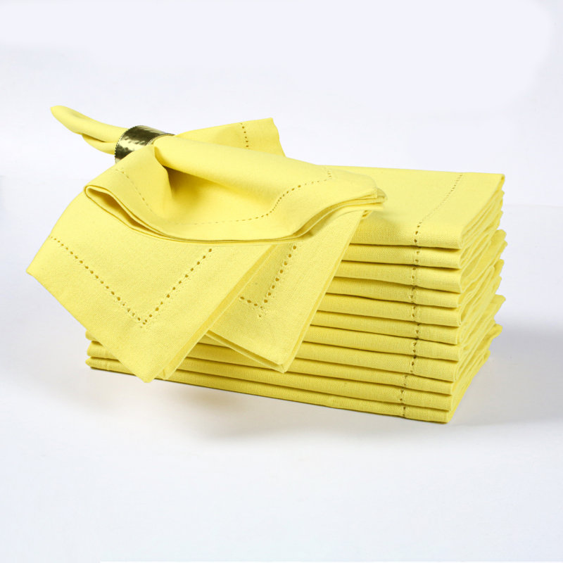 Cotton Dinner Napkins - 18x18 Hemstitched Golden Kiwi Cloth Napkins, 18" W x 18" L, Dark Yellow