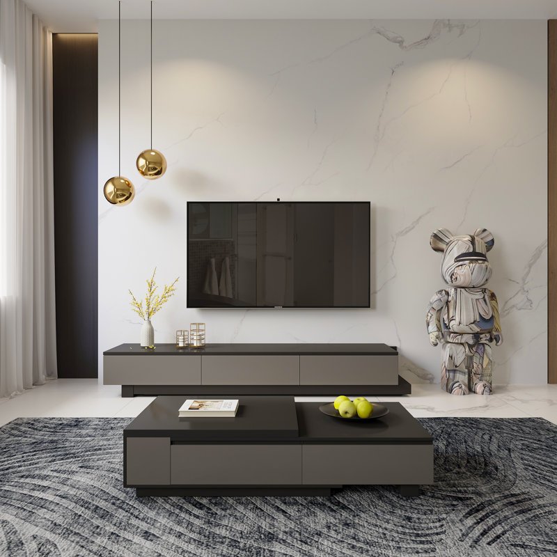 TV Stand For Tvs Up To 85'', Living Room Cabinet Set Includes Extendable TV Stand And Coffe Table With Storage Drawers