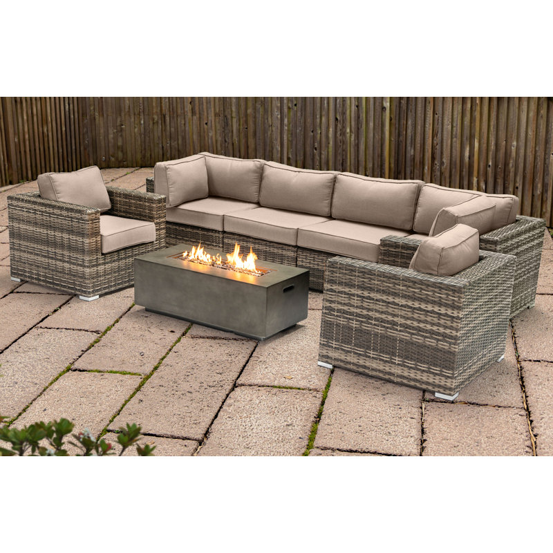 Lsi Fully Assembled 6 Person Seating Group With Firepit And Sunbrella Cushions, Sunbrella Beige 