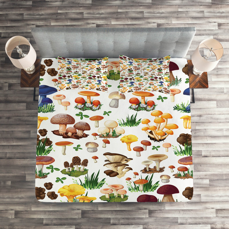 Mushroom Coverlet, King Bedspread + 2 Shams