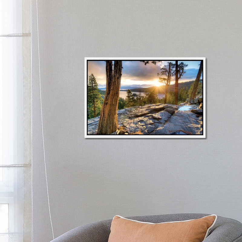 Emerald Bay Sunrise V by Dennis Frates - Print on Canvas, 45.72cm H x 66.04cm W x 3.81cm D, White Framed