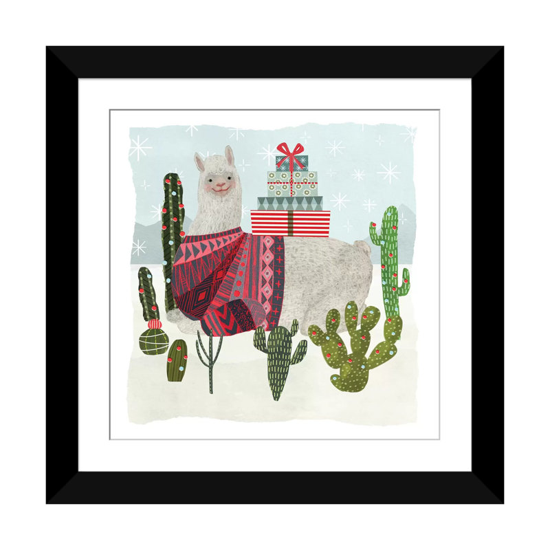 «Holiday Llama IV» par Victoria Borges, impression, H 16 po x l 16 po x P 1 po, Papier d'art encadré noir