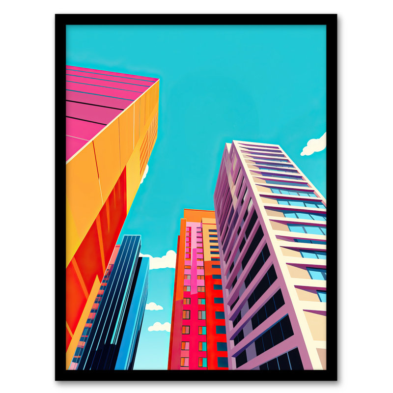 City Living Skyscraper Graphic Design Orange Purple Blue - Single Picture Frame Print