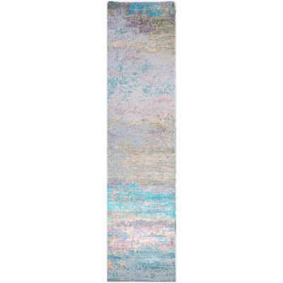 Tapis unique bleu, or et gris de 2 pi 5 po x 9 pi 11 po