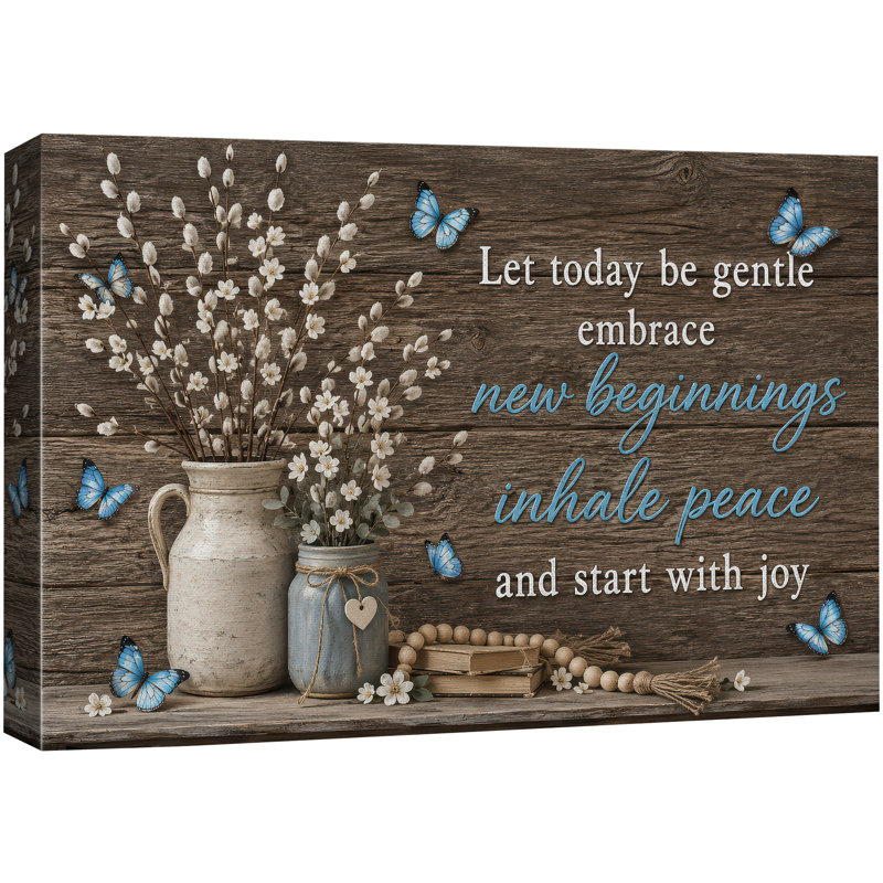 «New Beginnings Inhale Peace», impression de citation de papillon bleu, H 16 po x l 24 po x P 1,5 po, Toile tendue