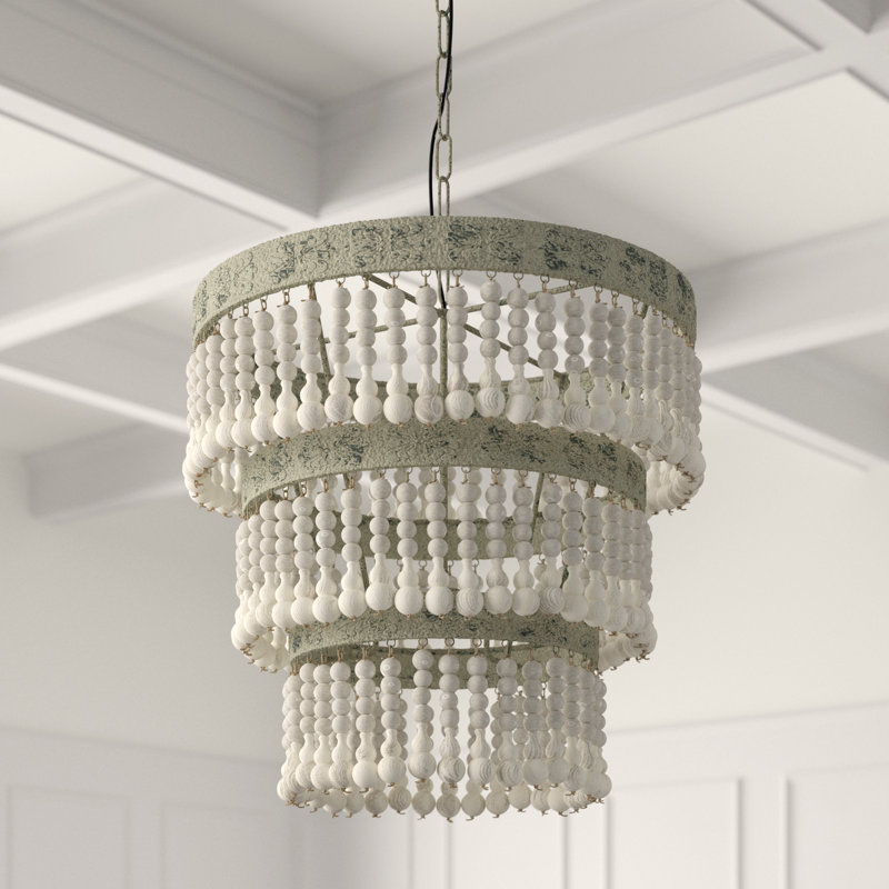 Lustre en bois à 3 niveaux Aidescombe, Blanc