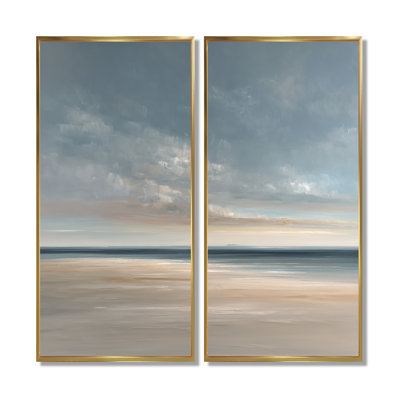 Golden Sunset, vue aérienne sur les vagues - art mural plage, reproduction côtière brune sur toile 2 pièces