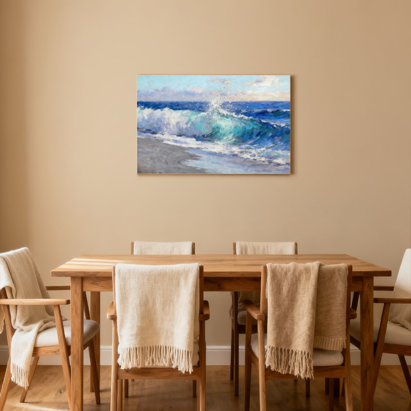 Ensemble de 1 tableau mural sur toile représentant un paysage marin avec des vagues., H 16 po x l 24 po