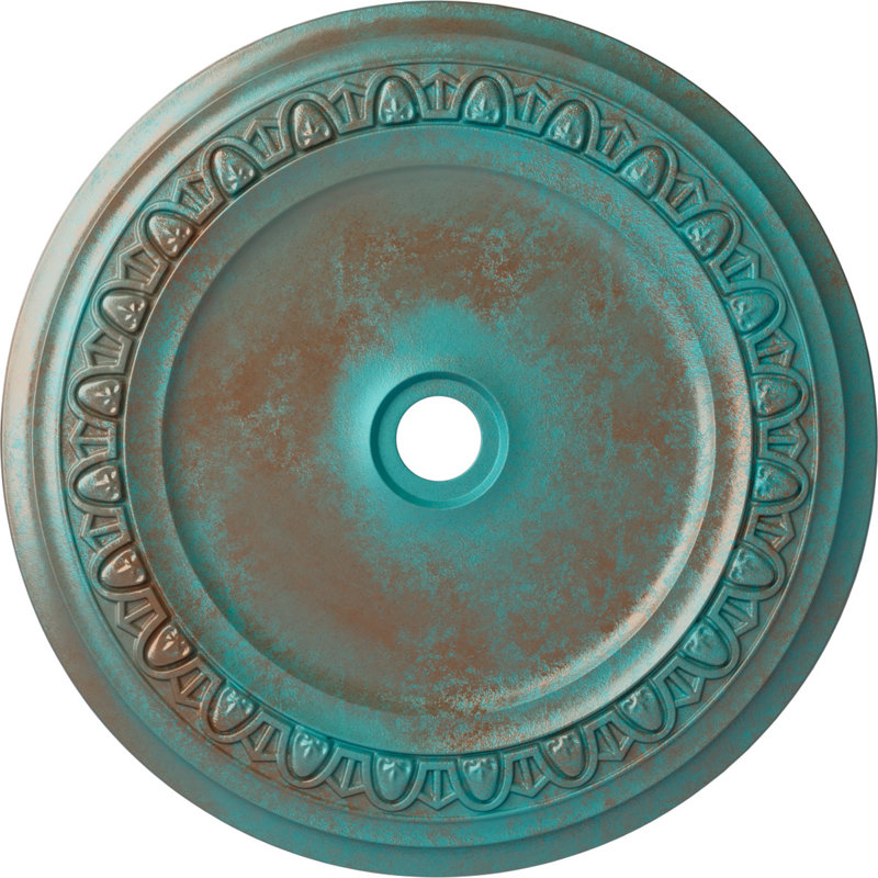 Endurathane Milan Ceiling Medallion, 47 5/8"OD x 2 3/4"P, Hand-Painted Stone Hearth Crackle Finish, Copper Green Patina