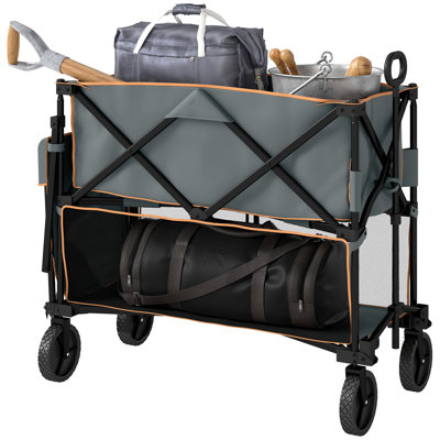 Outsunny Double Decker Folding Trolley Cart on Wheels, 200KG Capacity