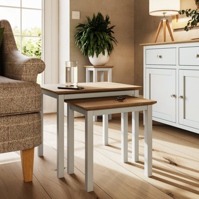 Daris Nest Of 2 Side End Tables. Solid Oak. Fully Assembled.