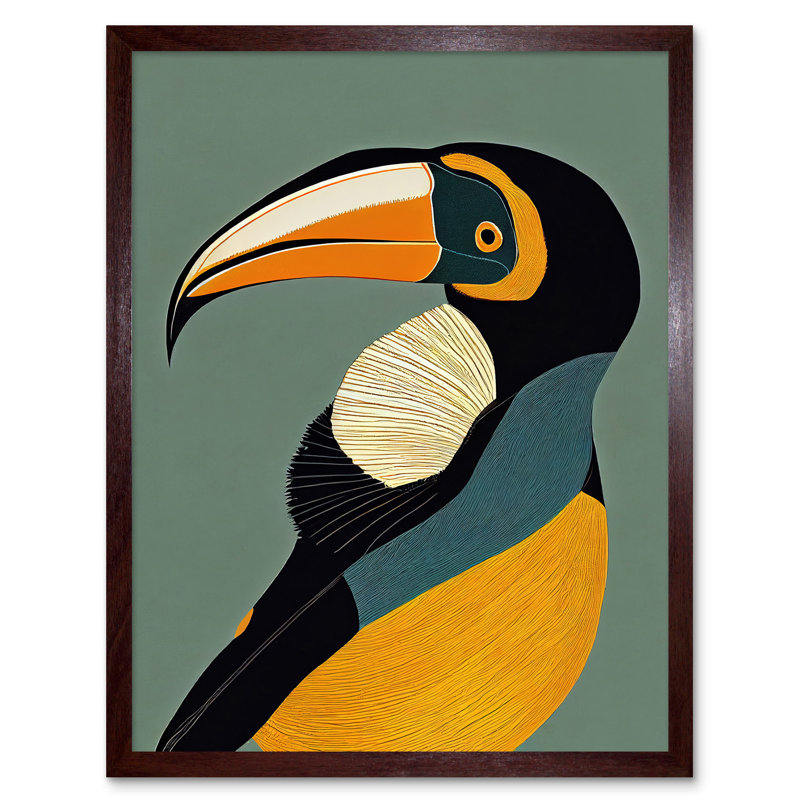 Keel Billed Toucan Bird Vintage - Print, Brown Framed Paper, 43cm H x 33cm W