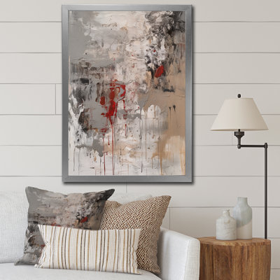 Fading Passion abstrait en rétro beige et rouge - peinture abstraite murale, salon