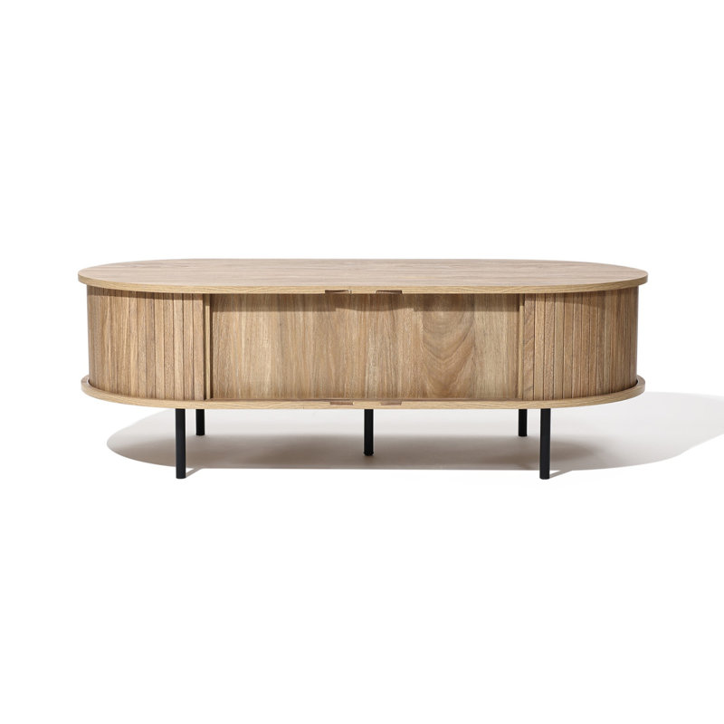 Mid-Century Modern Coffee Table with Storage and Slatted Sliding Doors