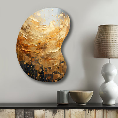 Chlores Gold Grey Golden Gleam II - Irregular Shape Abstract Collages Metal Wall Decor, Asymmetrical Metal Wall Sculpture Print