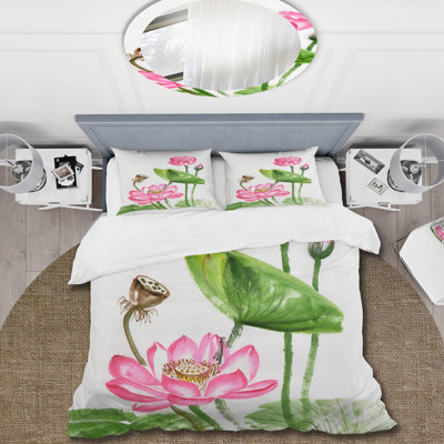 Ensemble de housse de couette Traditional Vintage Lotuses In The Pond III - microfibre de polyester
