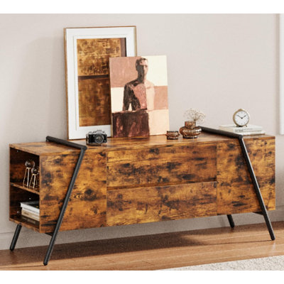 Meuble télé 55 pouces Modern Farmhouse avec 2 tiroirs et tablettes réglables en U