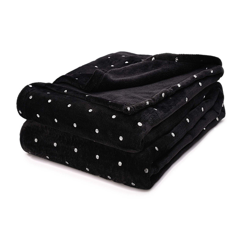 Couverture en molleton 100% polyester de qualité supérieure à pois métalliques, Pois noirs, Très grand