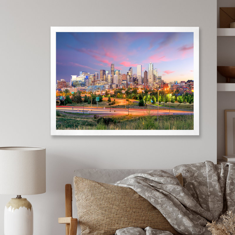 Panorama de l'horizon de Denver - décor mural paysages, H 16 po x l 32 po x P 1 po, Cadre photo blanc