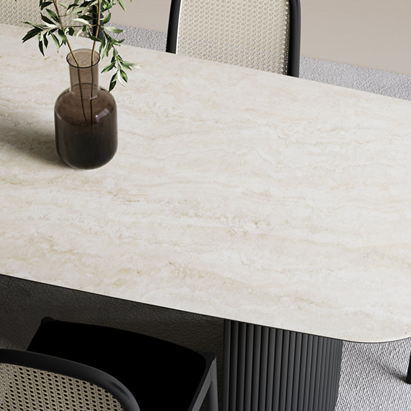 White+Black Rectangular Stone+Solid Wood Butterfly Leaf  Dining Table, 29.53"H x 62.99"L x 31.5"W