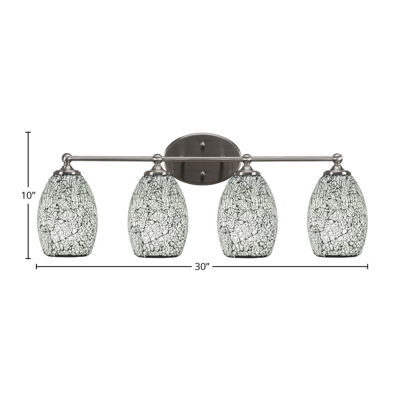 Barre d'éclairage de salle de bain 4 lumières Capri au fini nickel brossé avec verre fusion noir de 5 po
