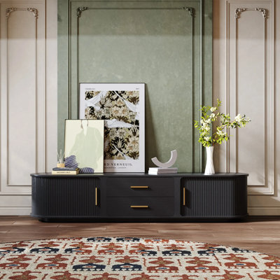 Minimalist Wood Media Console with Roller Shutter Door, Fully Assembled
