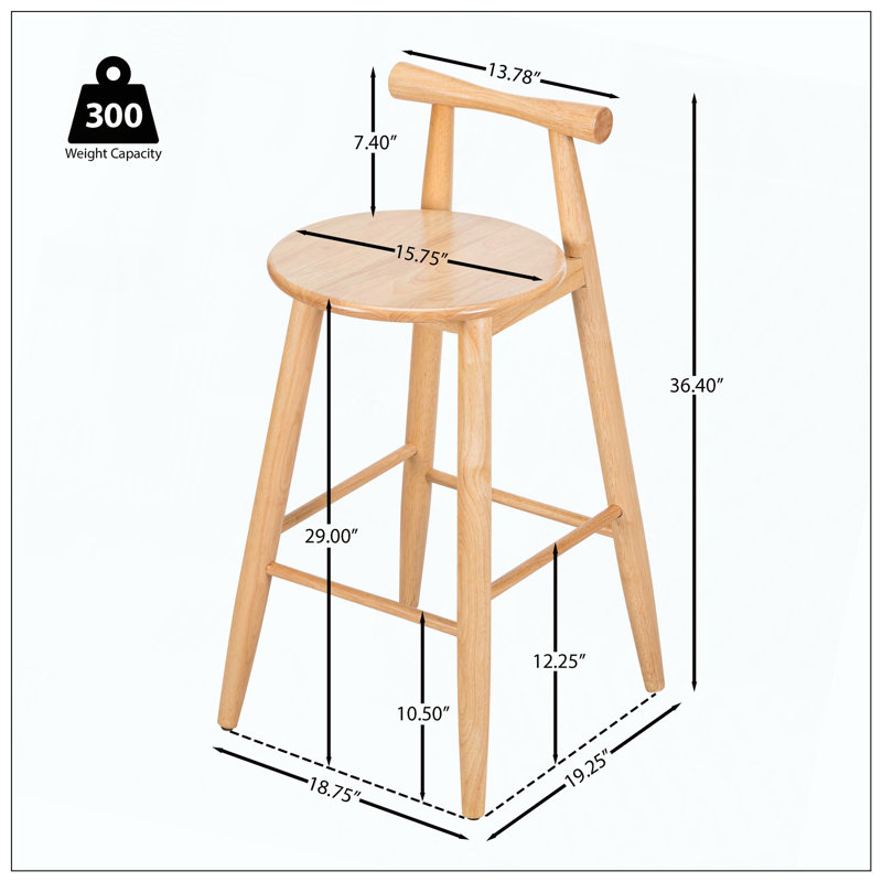 Ensemble de 2 tabourets d'intérieur en bois d'hévéa avec une finition naturelle pour un usage domestique