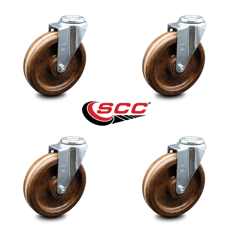 6 Inch High Temp Phenolic Wheel Swivel Bolt Hole Caster Set Service Caster Brand