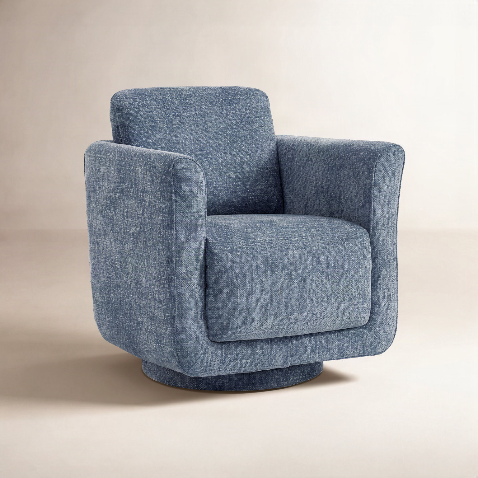 Scottie Eucalyptus Swivel Barrel Chair, Atlantic Indigo Textured Basketweave