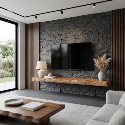 Meuble télé flottant pour téléviseur de 70 po ou moins, tablettes flottantes en bois massif pour salon