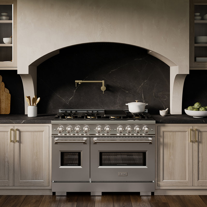 ZLINE 48 in. Classic Gas Range with 8 Burner DuoPro Cooktop and Dual Ovens with White Matte Doors, Stainless Steel