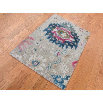 2'0" x 3'0" New Hand Knotted Grey Wool & Silk Rectangle Oriental Rug - MOA10287807