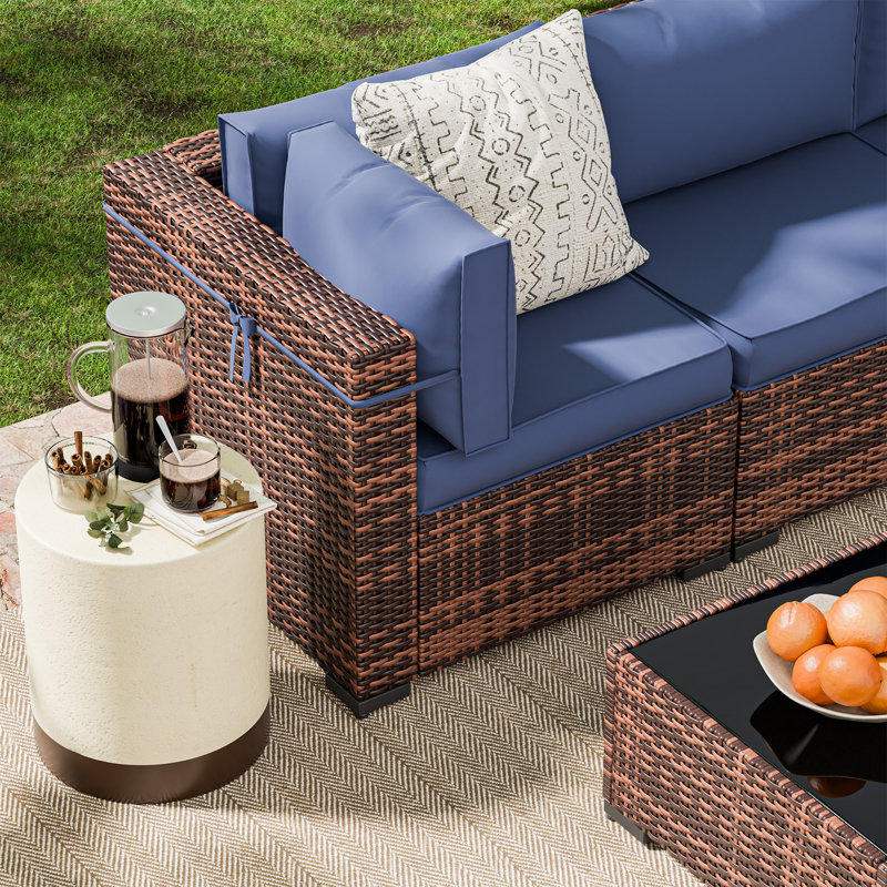 Bhairavi 6 - Person Modular Patio Conversation Set with Cushions, Navy Blue
