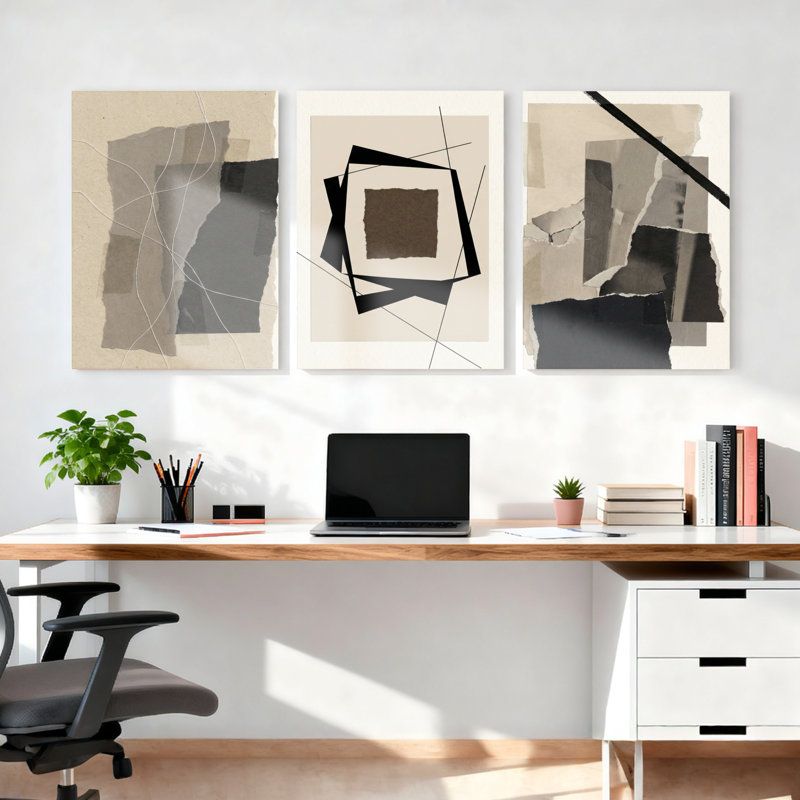 Ensemble de 3 reproductions d'art abstrait sur toile à motif géométrique abstraites pour le salon, la chambre à coucher ou le bureau