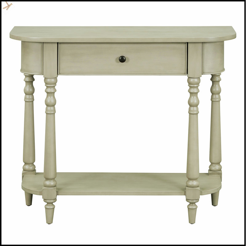 Narrow Console Table With Curved Corners, Retro Design, Top Drawer, And Open Shelf For Entryway, Hallway, And Living Room