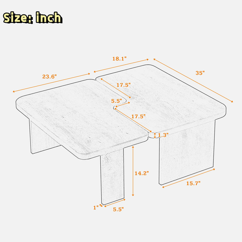 Modern Rectangle Coffee Table Set With Modular L-shape Design, Black