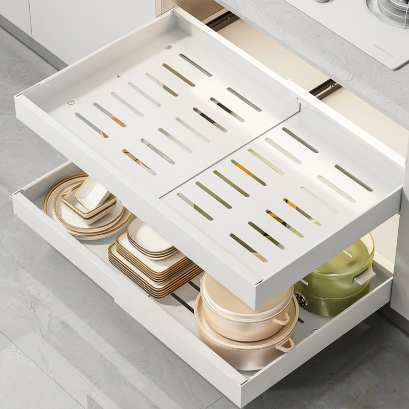 Pull Out Cabinet Organizer Slide Out Drawer Storage Shelves Extendable Kitchen