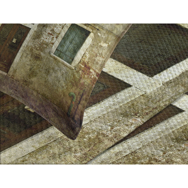 Ambesonne Venice Bedspread Set Grunge Building Facade Multicolor, Queen Bedspread + 2 Standard Shams