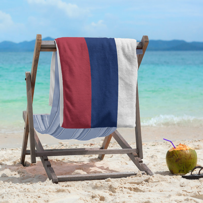 Montreal Lightweight Beach Towel, Red/Blue/White, Poly/Cotton