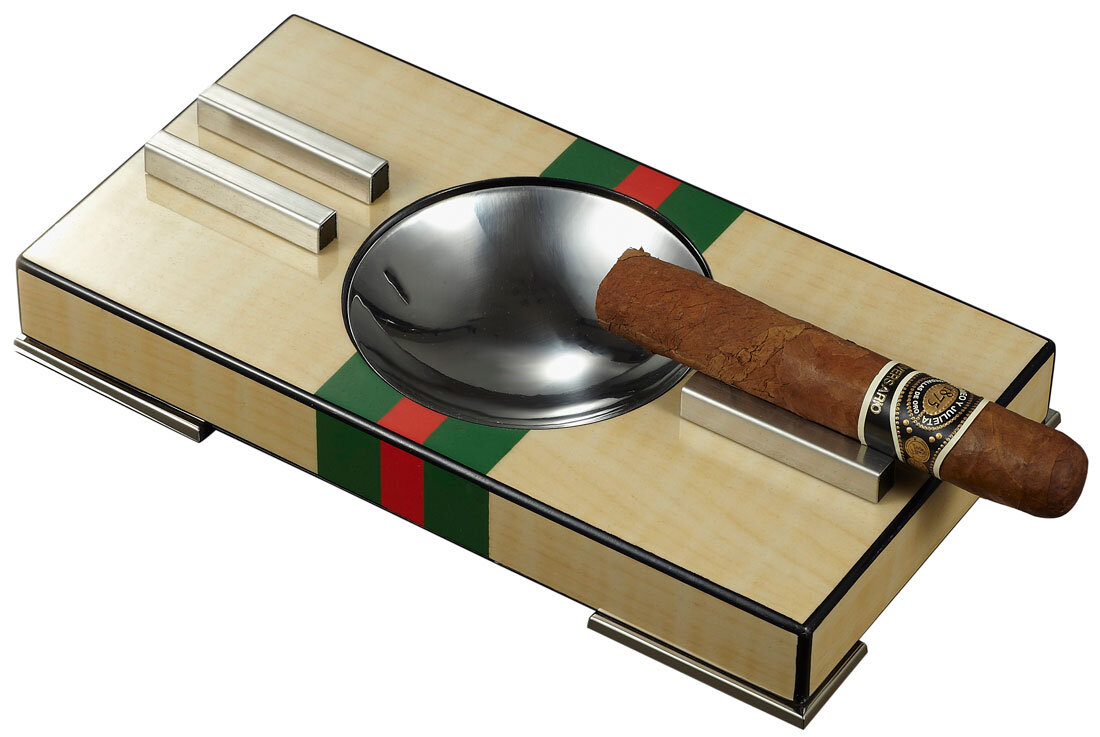 Bey-Berk Stainless Steel & Walnut Wood Cigar Ashtray